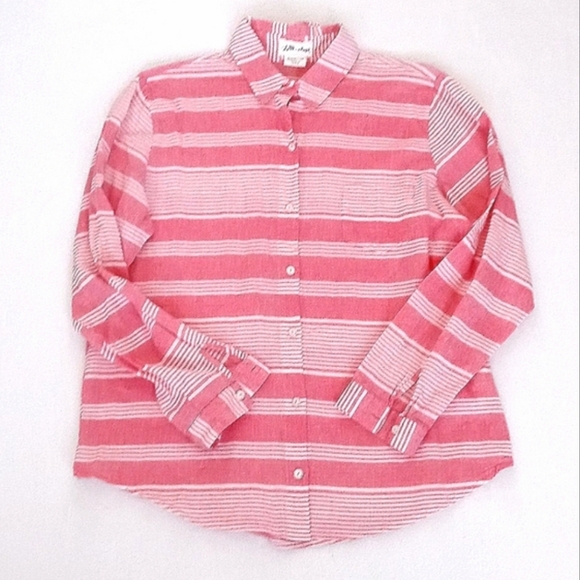 Lilies Closet Women's Lightweight Red White Stripe Long Sleeve Button Down Top M - Picture 7 of 9